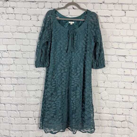 Garnet Hill Bohème Easy Lace Dress in Teal Green Bishop Sleeve 8 - Picture 3 of 15